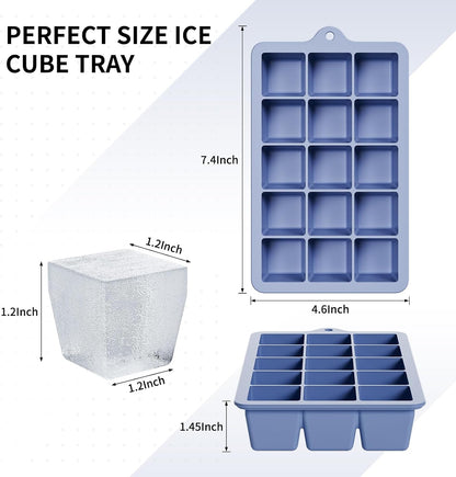 Silicone Ice Cube Tray, Ice Cube Mold, Ice Trays for Freezer with Lid for Whiskey, Cocktail, Drinks and Food, Freezer, BPA Free, Easy Release