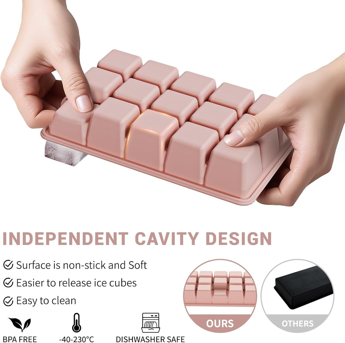 Silicone Ice Cube Tray, Ice Cube Mold, Ice Trays for Freezer with Lid for Whiskey, Cocktail, Drinks and Food, Freezer, BPA Free, Easy Release
