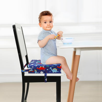 Toddler Booster Seat for Dining Table, Portable Increasing Booster Cushion for Kids, Double Strap Safety,PU Anti-Scratch, Non-Slip Bottom (Blue)