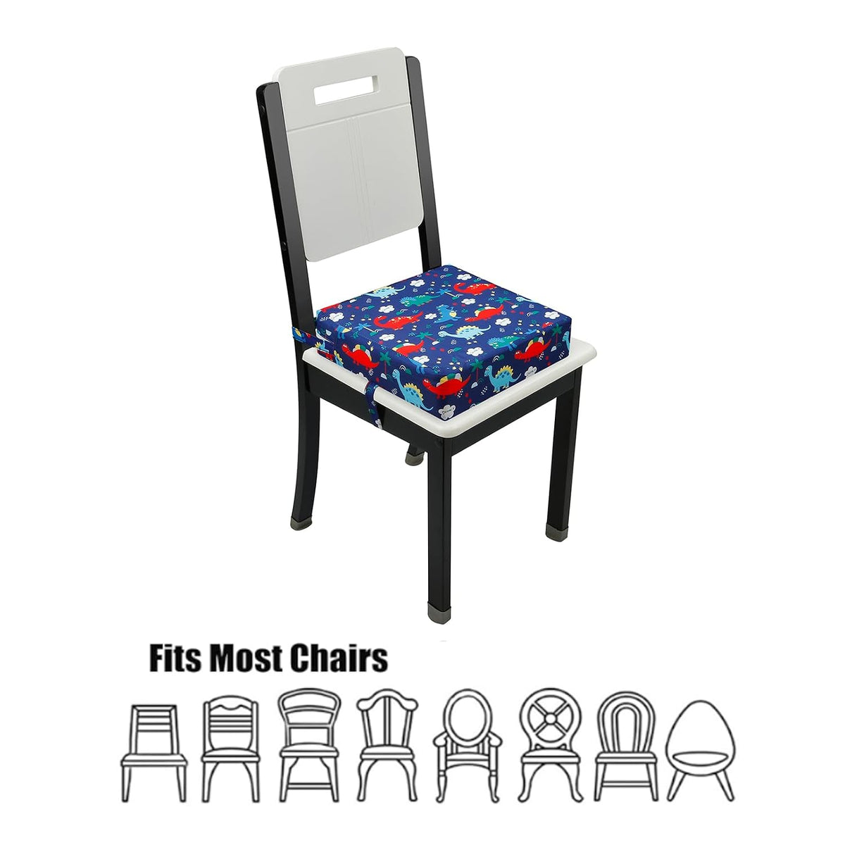 Toddler Booster Seat for Dining Table, Portable Increasing Booster Cushion for Kids, Double Strap Safety,PU Anti-Scratch, Non-Slip Bottom (Blue)