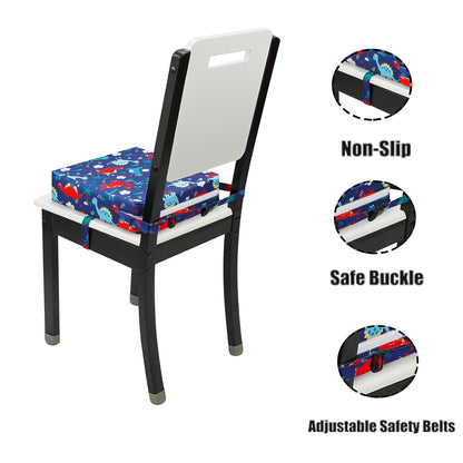 Toddler Booster Seat for Dining Table, Portable Increasing Booster Cushion for Kids, Double Strap Safety,PU Anti-Scratch, Non-Slip Bottom (Blue)