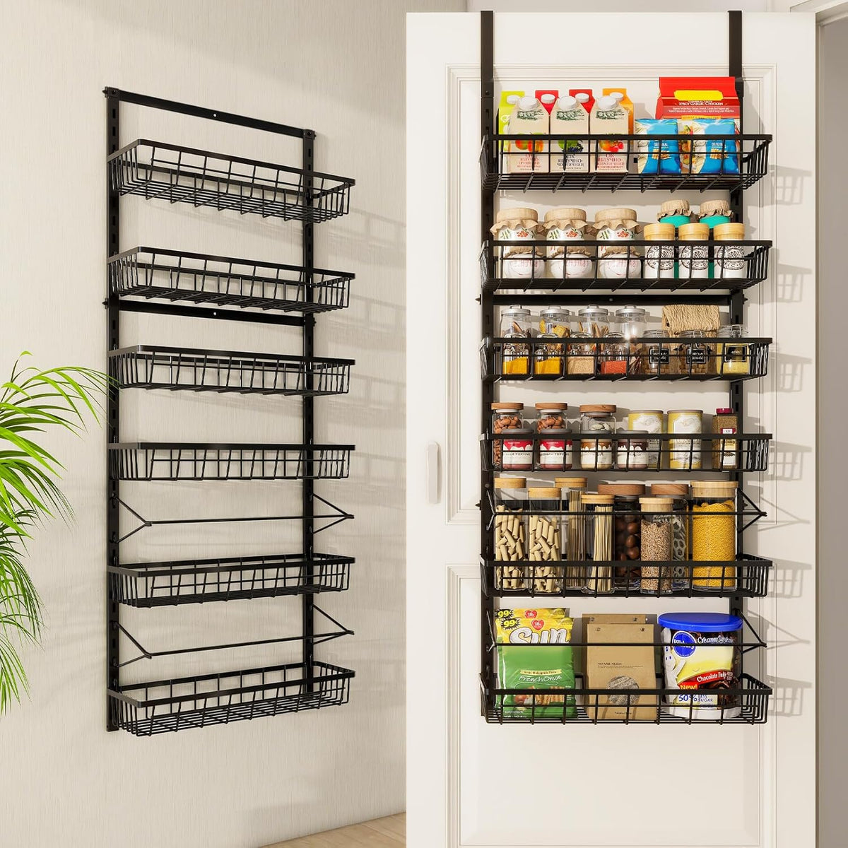 Over The Door Pantry Organizer, Wall Mount Spice Rack 8-Tier White