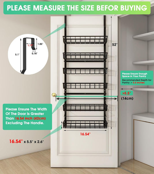Over The Door Pantry Organizer, Wall Mount Spice Rack 8-Tier White