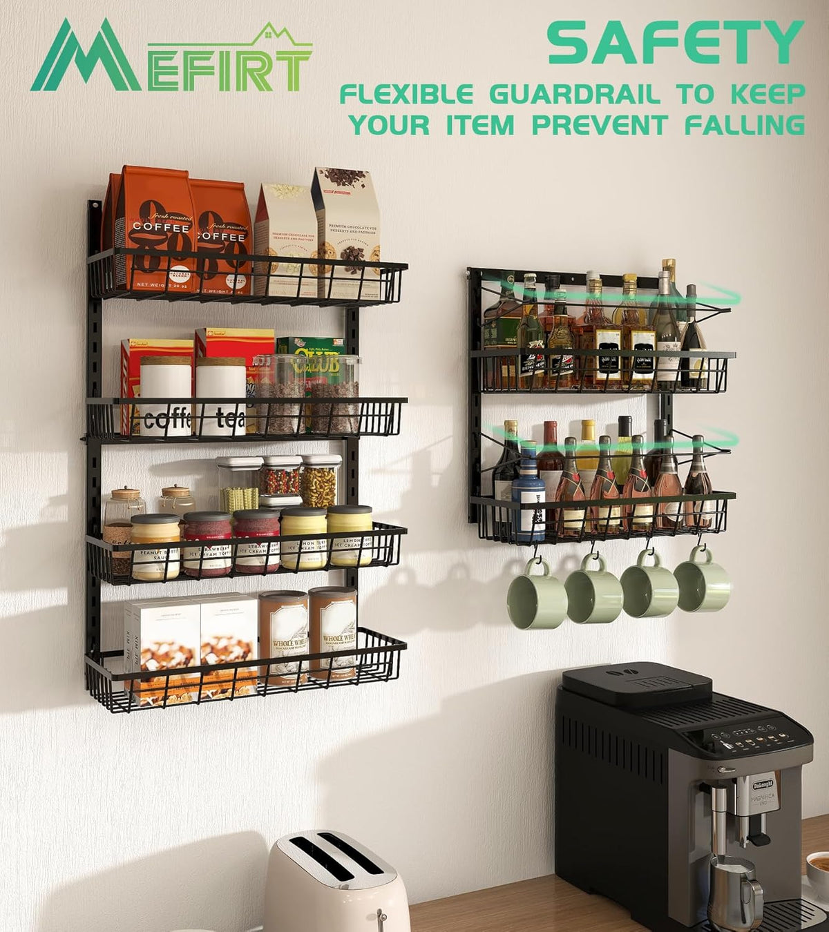 Over The Door Pantry Organizer, Wall Mount Spice Rack 8-Tier White