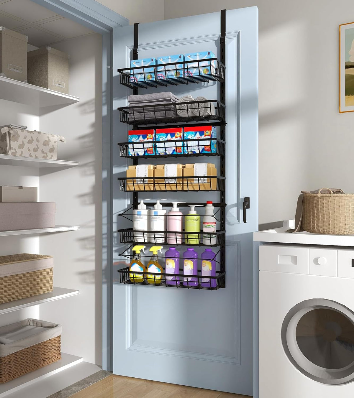 Over The Door Pantry Organizer, Wall Mount Spice Rack 8-Tier White
