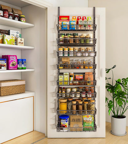 Over The Door Pantry Organizer, Wall Mount Spice Rack 8-Tier White