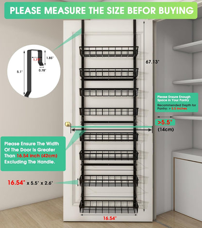 Over The Door Pantry Organizer, Wall Mount Spice Rack 8-Tier White