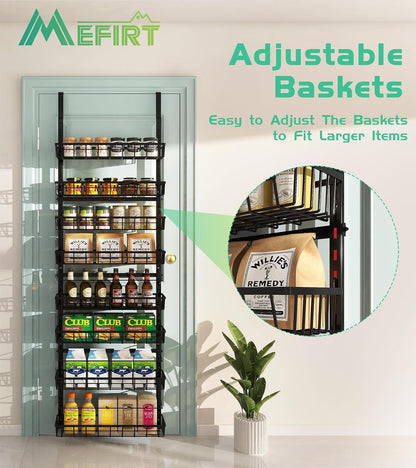 Over The Door Pantry Organizer, Wall Mount Spice Rack 8-Tier White