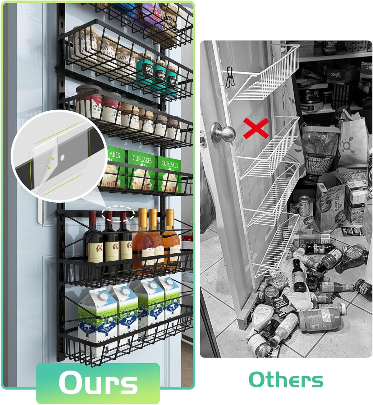 Over The Door Pantry Organizer, Wall Mount Spice Rack 8-Tier White