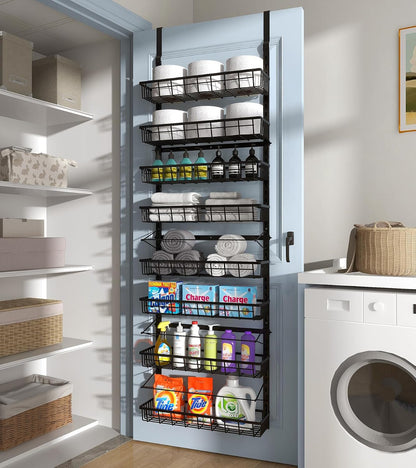 Over The Door Pantry Organizer, Wall Mount Spice Rack 8-Tier White
