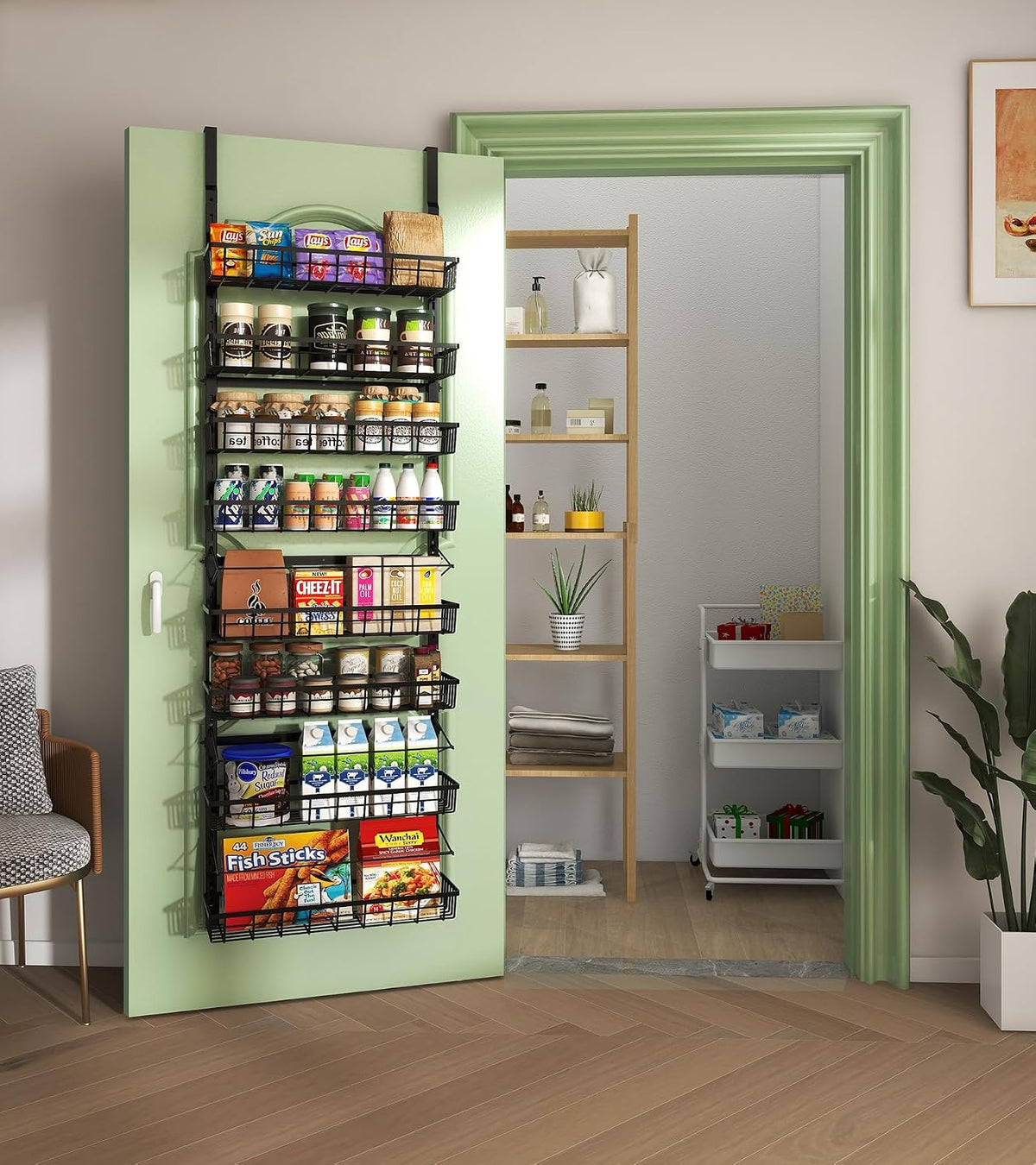 Over The Door Pantry Organizer, Wall Mount Spice Rack 8-Tier White