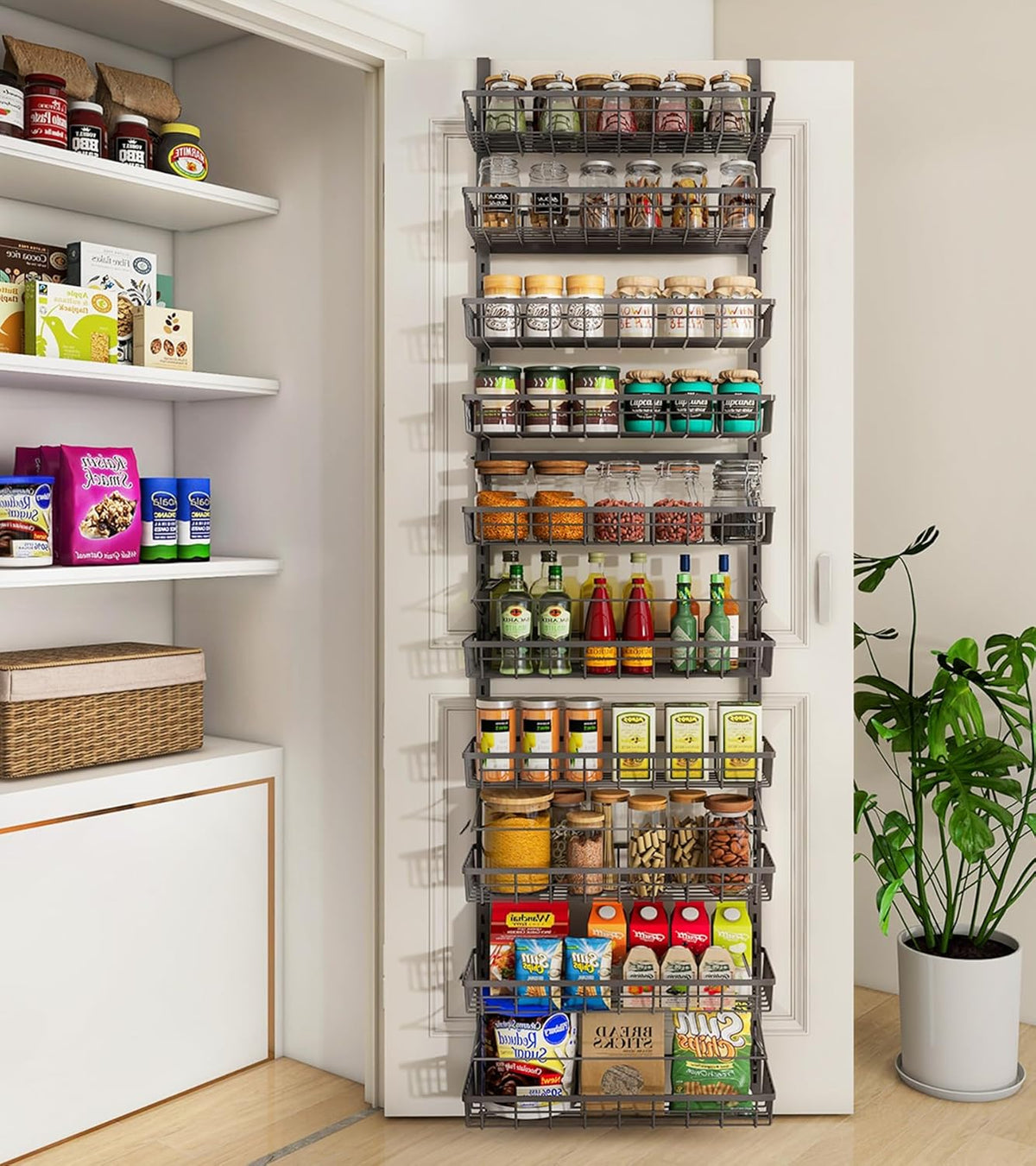 Over The Door Pantry Organizer, Wall Mount Spice Rack 8-Tier White