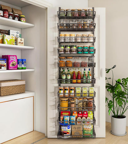 Over The Door Pantry Organizer, Wall Mount Spice Rack 8-Tier White