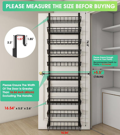 Over The Door Pantry Organizer, Wall Mount Spice Rack 8-Tier White