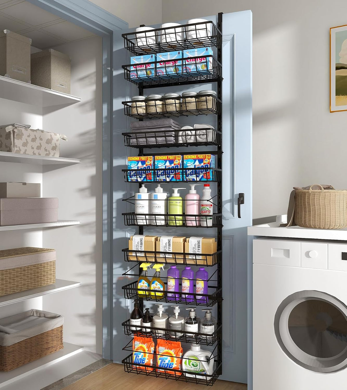 Over The Door Pantry Organizer, Wall Mount Spice Rack 8-Tier White