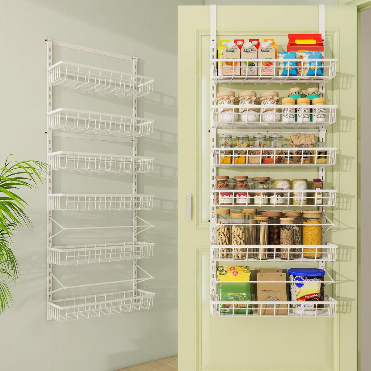 Over The Door Pantry Organizer, Wall Mount Spice Rack 8-Tier White