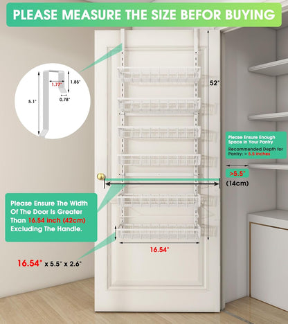 Over The Door Pantry Organizer, Wall Mount Spice Rack 8-Tier White