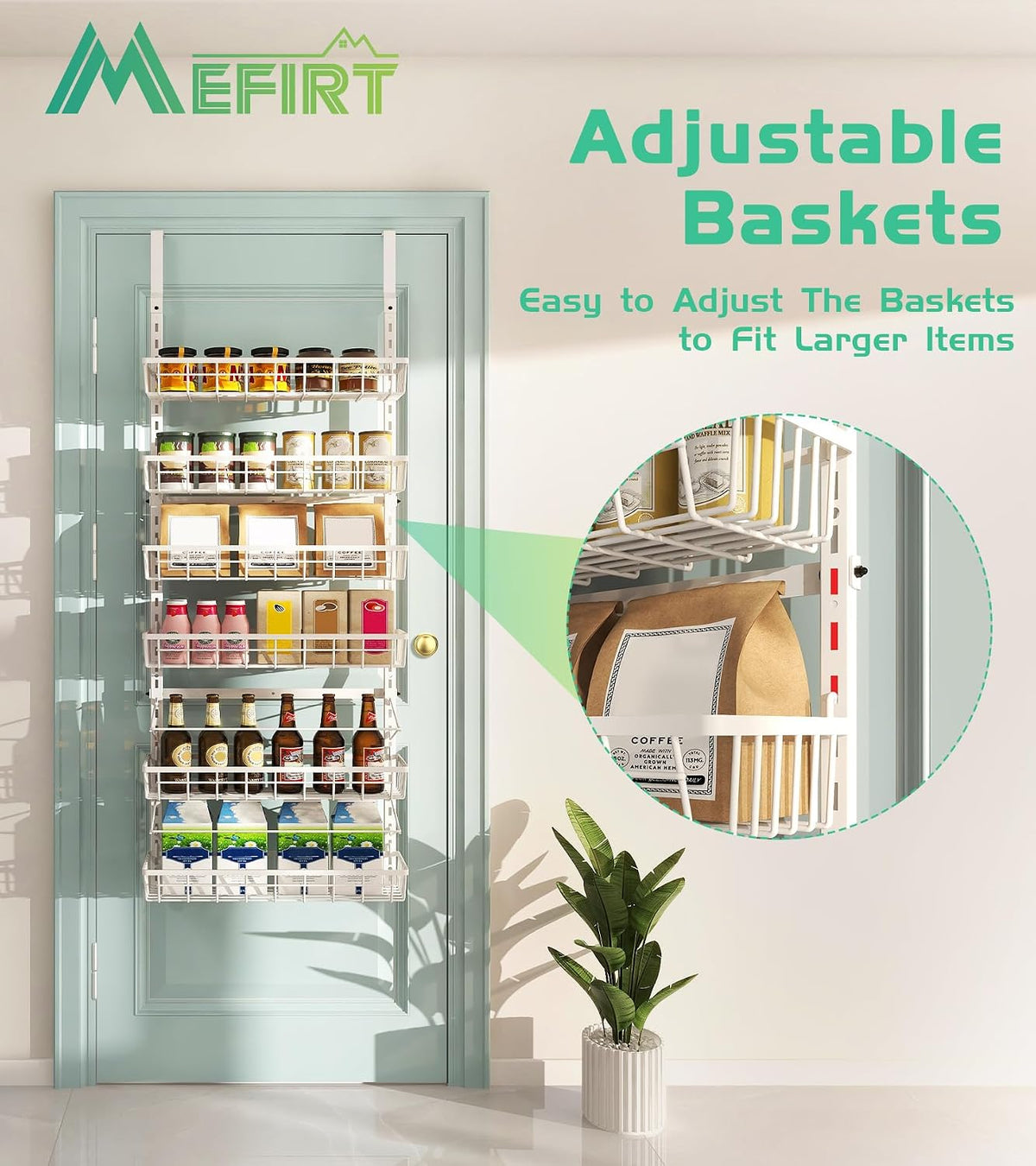 Over The Door Pantry Organizer, Wall Mount Spice Rack 8-Tier White