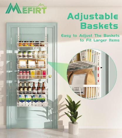 Over The Door Pantry Organizer, Wall Mount Spice Rack 8-Tier White