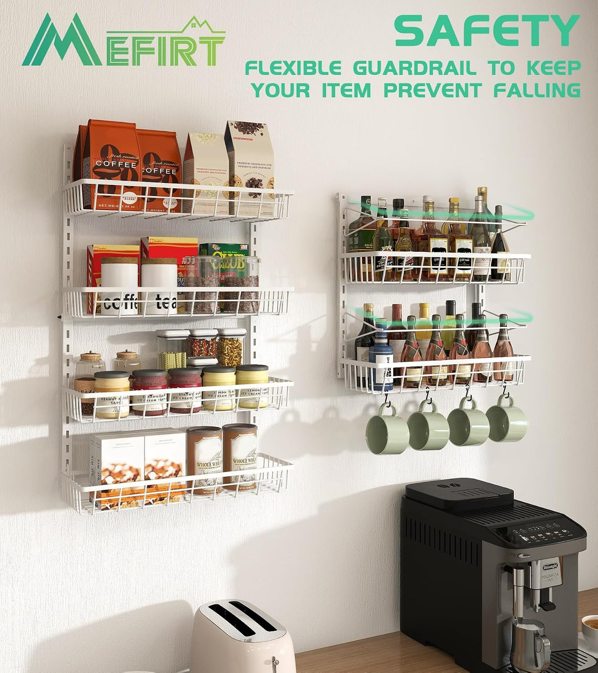 Over The Door Pantry Organizer, Wall Mount Spice Rack 8-Tier White