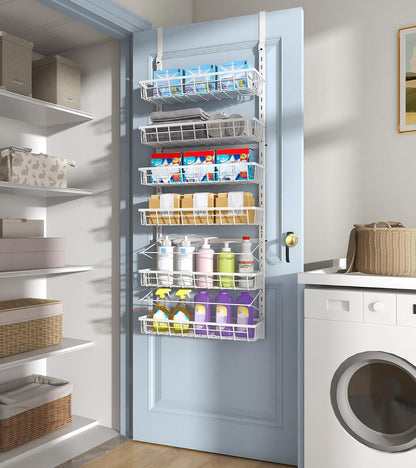Over The Door Pantry Organizer, Wall Mount Spice Rack 8-Tier White