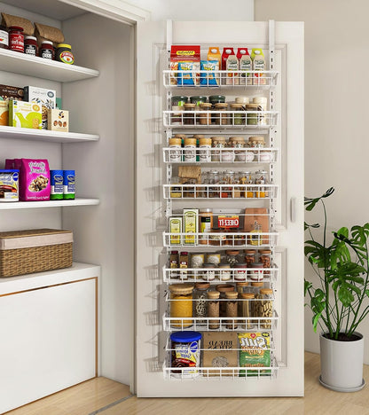 Over The Door Pantry Organizer, Wall Mount Spice Rack 8-Tier White