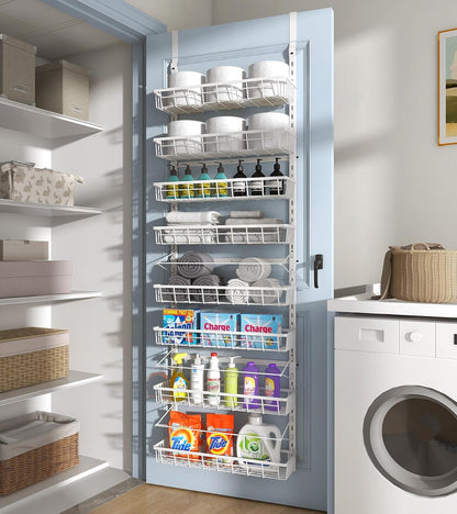 Over The Door Pantry Organizer, Wall Mount Spice Rack 8-Tier White