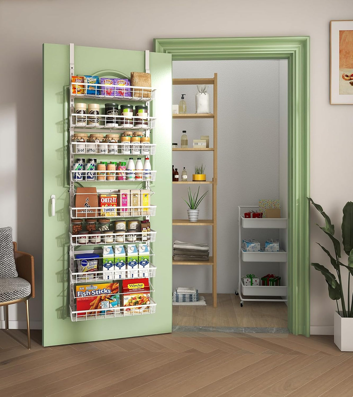Over The Door Pantry Organizer, Wall Mount Spice Rack 8-Tier White