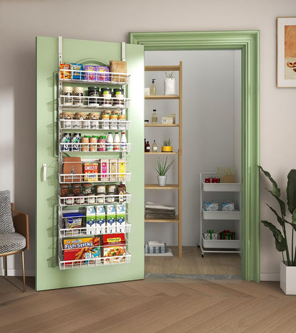 Over The Door Pantry Organizer, Wall Mount Spice Rack 8-Tier White