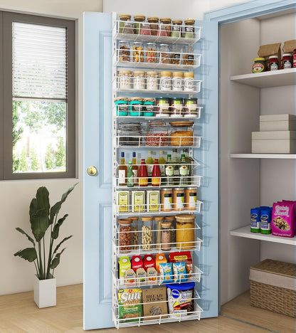 Over The Door Pantry Organizer, Wall Mount Spice Rack 8-Tier White