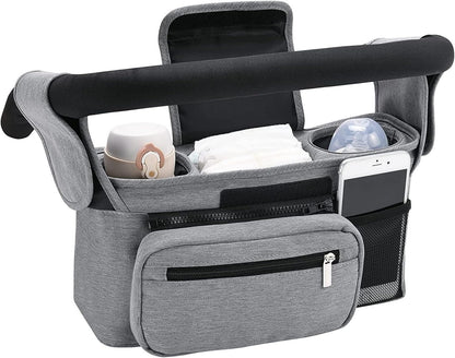 Compact Universal Stroller Organizer: Insulated Cup Holders, Detachable Phone Pouch + Shoulder Strap, Ideal for Parenting Journeys (Pink)