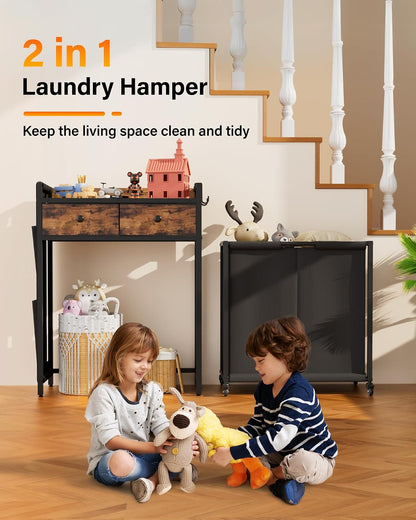 Laundry Hamper Basket 2 Section : Rolling Laundry Sorter Organizer with Wheels - Clothes Hamper with Shelf Drawers Oxford Bags - Clothes Basket for Laundry Room Bathroom Bedroom