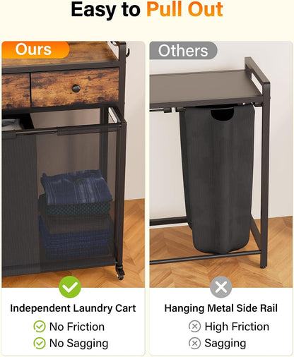 Laundry Hamper Basket 2 Section : Rolling Laundry Sorter Organizer with Wheels - Clothes Hamper with Shelf Drawers Oxford Bags - Clothes Basket for Laundry Room Bathroom Bedroom