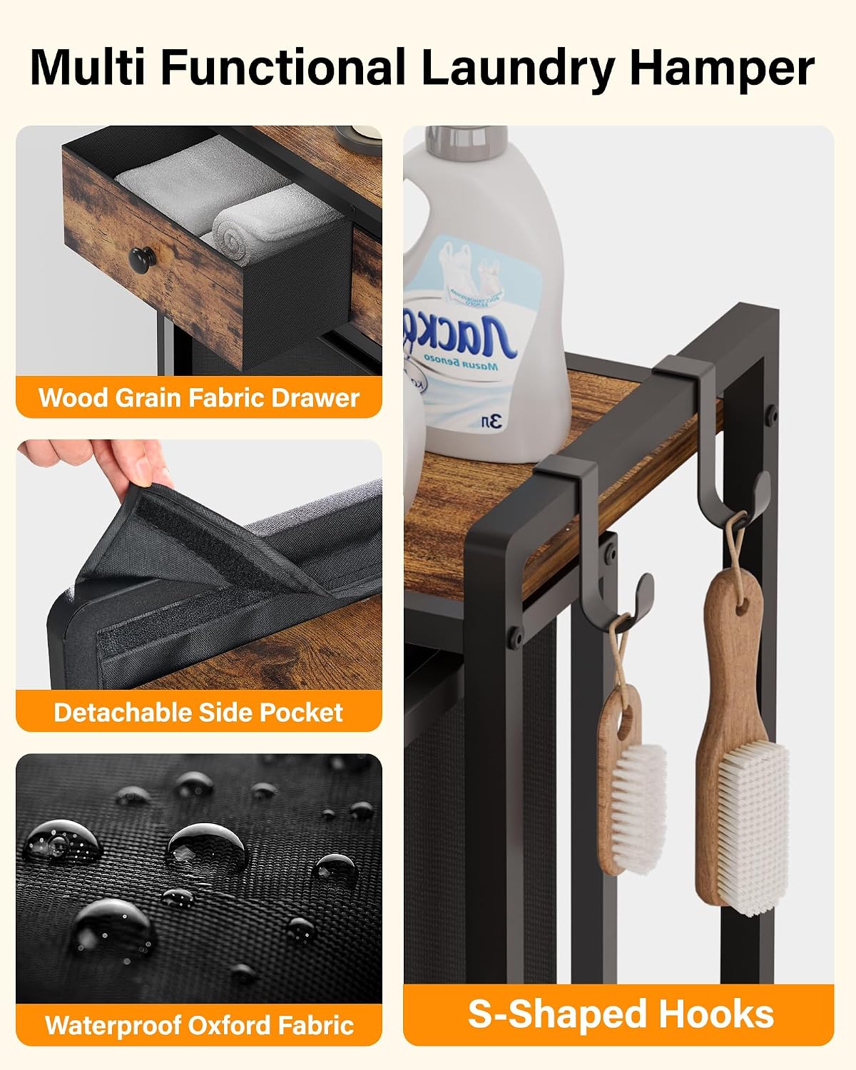 Laundry Hamper Basket 2 Section : Rolling Laundry Sorter Organizer with Wheels - Clothes Hamper with Shelf Drawers Oxford Bags - Clothes Basket for Laundry Room Bathroom Bedroom