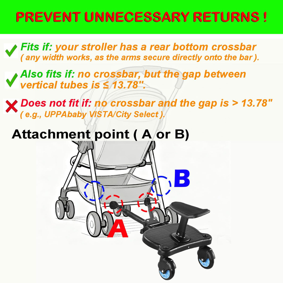 Universal Stroller Board with Detachable Seat,Stroller Glider Board Suitable for Most Brands of Strollers, Holds Children Up to 55 lbs (Blue)