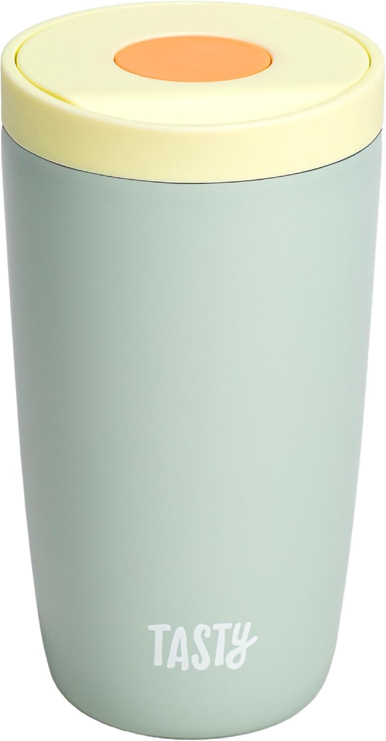 12oz Insulated Stainless Steel Push Mug, Leak-Proof Lid with One-Hand Open/Close Button, Travel Coffee Cup, Double Wall Vacuum Flask, Aqua Blue