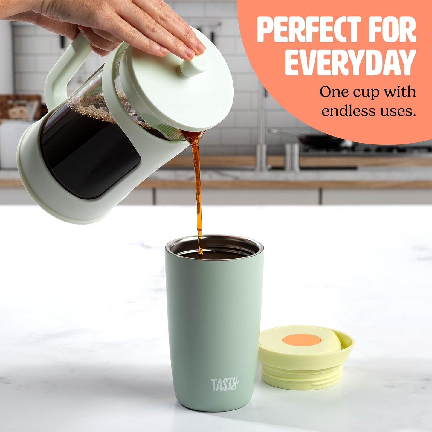 12oz Insulated Stainless Steel Push Mug, Leak-Proof Lid with One-Hand Open/Close Button, Travel Coffee Cup, Double Wall Vacuum Flask, Aqua Blue