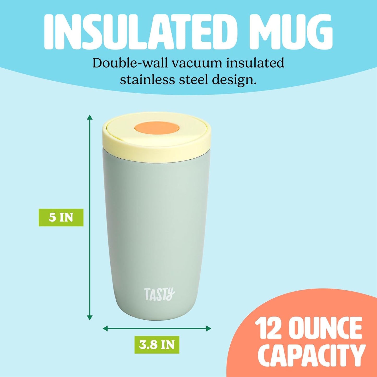 12oz Insulated Stainless Steel Push Mug, Leak-Proof Lid with One-Hand Open/Close Button, Travel Coffee Cup, Double Wall Vacuum Flask, Aqua Blue