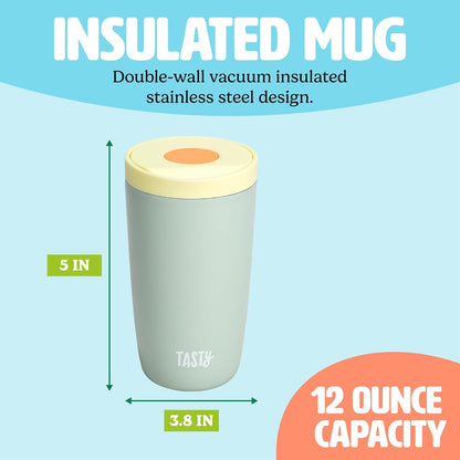 12oz Insulated Stainless Steel Push Mug, Leak-Proof Lid with One-Hand Open/Close Button, Travel Coffee Cup, Double Wall Vacuum Flask, Aqua Blue