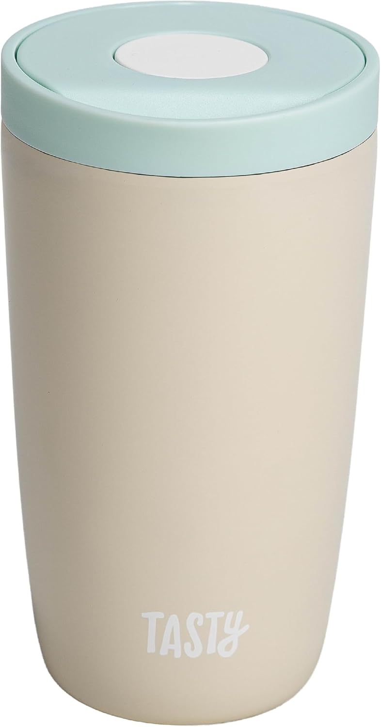12oz Insulated Stainless Steel Push Mug, Leak-Proof Lid with One-Hand Open/Close Button, Travel Coffee Cup, Double Wall Vacuum Flask, Aqua Blue