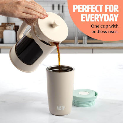 12oz Insulated Stainless Steel Push Mug, Leak-Proof Lid with One-Hand Open/Close Button, Travel Coffee Cup, Double Wall Vacuum Flask, Aqua Blue