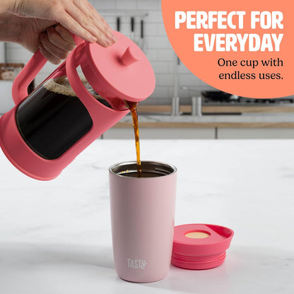 12oz Insulated Stainless Steel Push Mug, Leak-Proof Lid with One-Hand Open/Close Button, Travel Coffee Cup, Double Wall Vacuum Flask, Aqua Blue