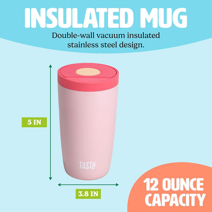 12oz Insulated Stainless Steel Push Mug, Leak-Proof Lid with One-Hand Open/Close Button, Travel Coffee Cup, Double Wall Vacuum Flask, Aqua Blue