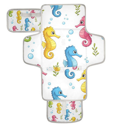 Colorful Seahorses Pattern Portable Diaper Changing Pad Daycare