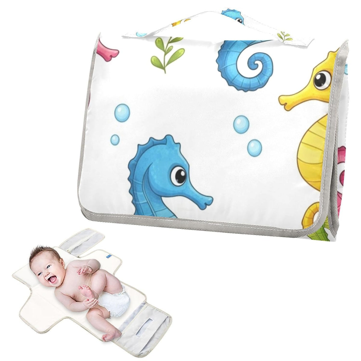 Colorful Seahorses Pattern Portable Diaper Changing Pad Daycare