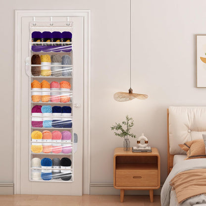 Over Door Organizer with 6 Extra Large Pockets 12 Side Pockets, Sturdy Closet Rack, Hanging Storage Organizer with Clear Window for Shoes, Diapers, Bedroom, Bathroom, Beige