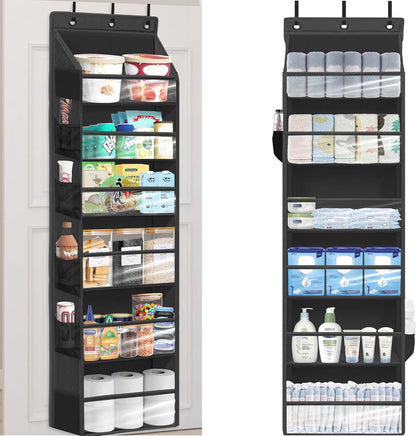 Over Door Organizer with 6 Extra Large Pockets 12 Side Pockets, Sturdy Closet Rack, Hanging Storage Organizer with Clear Window for Shoes, Diapers, Bedroom, Bathroom, Beige