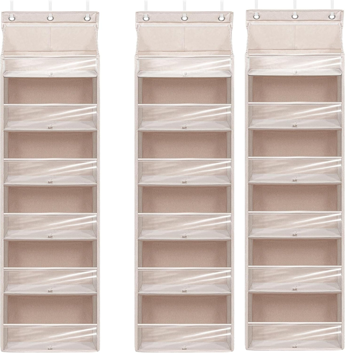 Over Door Organizer with 6 Extra Large Pockets 12 Side Pockets, Sturdy Closet Rack, Hanging Storage Organizer with Clear Window for Shoes, Diapers, Bedroom, Bathroom, Beige