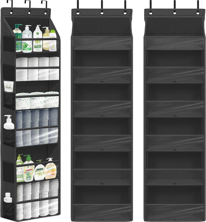 Over Door Organizer with 6 Extra Large Pockets 12 Side Pockets, Sturdy Closet Rack, Hanging Storage Organizer with Clear Window for Shoes, Diapers, Bedroom, Bathroom, Beige