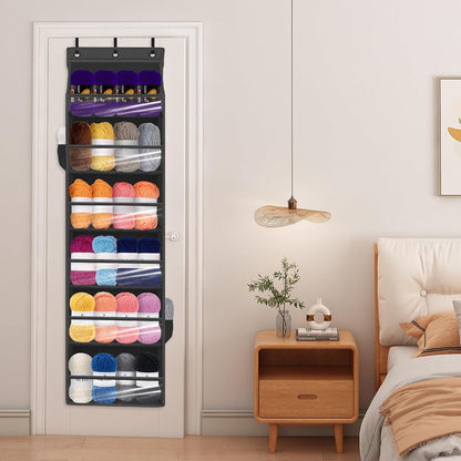 Over Door Organizer with 6 Extra Large Pockets 12 Side Pockets, Sturdy Closet Rack, Hanging Storage Organizer with Clear Window for Shoes, Diapers, Bedroom, Bathroom, Beige